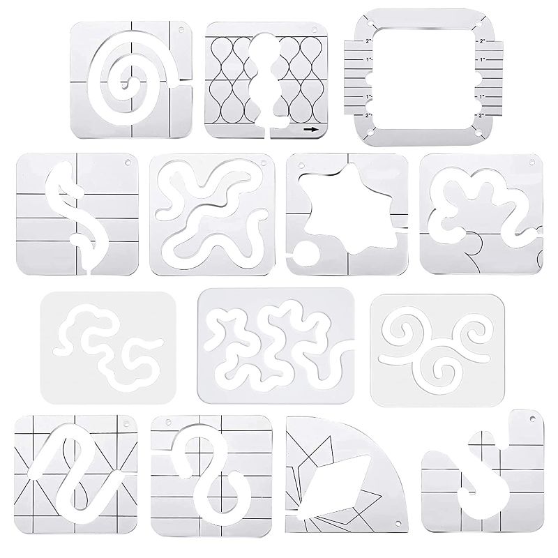 Photo 1 of 14 Pcs Free Motion Quilting Template, Smilerain Sewing Machine Ruler DIY Quilting Frame for Domestic Machines Sewing Ruler Simple Design
