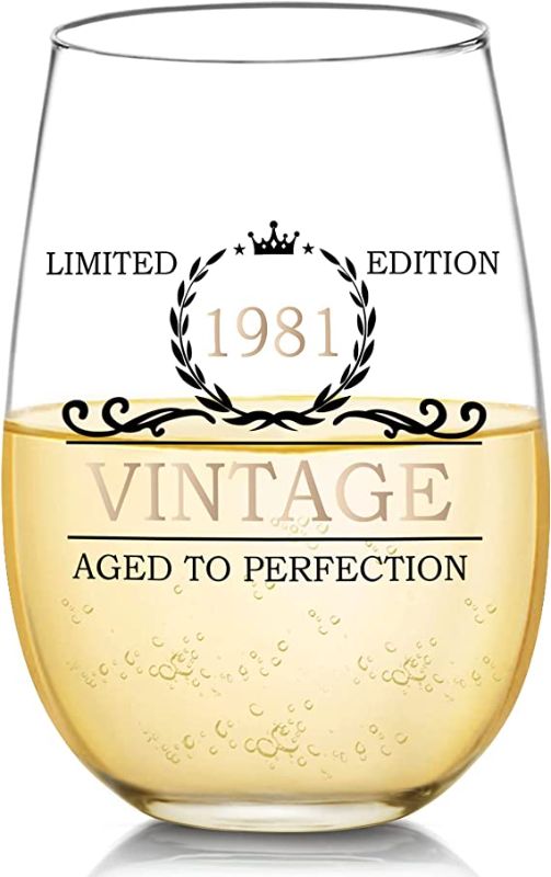 Photo 1 of 40th Birthday Gifts for Women Men Wine Glass - 1981 Vintage Funny Wine Glass 
