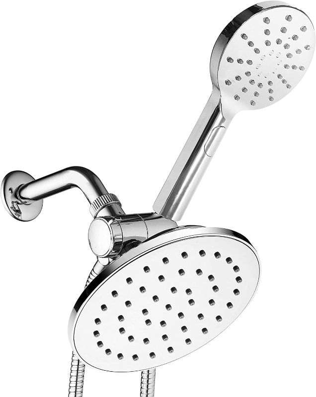 Photo 1 of AquaSpa 6-inch Rain Shower Head/Handheld Combo. Convenient Push-Button Flow Control Button for easy one-handed operation. Switch flow settings with the same hand! Premium Chrome
