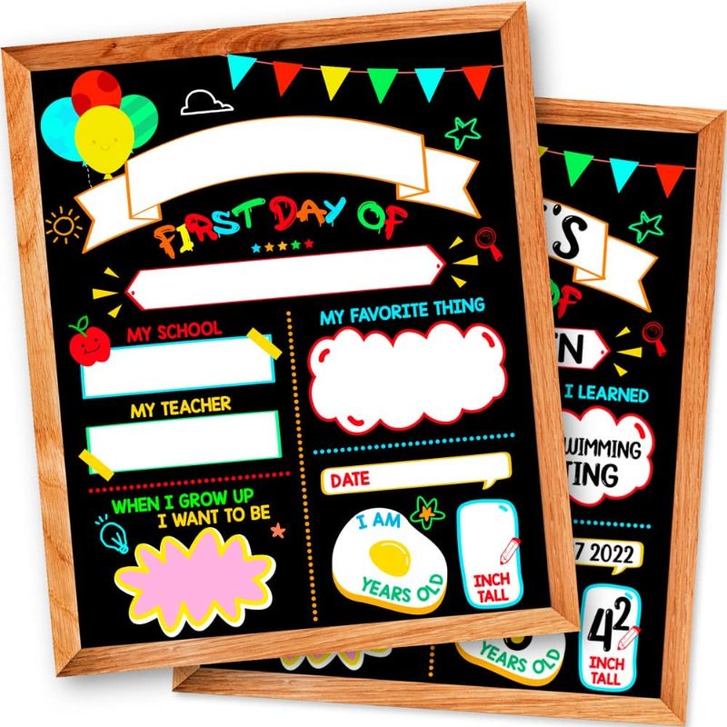 Photo 1 of 14 Pack First Day of School Board Sign, 12" x 10" Back to School Signs for Preschool/Pre-K/Kindergarten, 1st and Last Day of School Chalkboards for Kids/Girls/Boys, Reusable Double Sided Photo Prop
