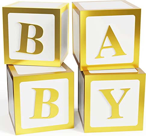 Photo 1 of DUBEDAT Baby Shower Safari Jungle Box 4pcs with letters for Gender Reveal Party Supplies Birthday Party Decorations Boy Girl Baby Blocks Decorations
