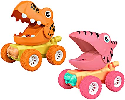 Photo 1 of Dinosaur Toy car for 3 4 5 Year Old boy Toy Truck 2 Pack Monster Truck (Pterodactyl Pink + Tyrannosaurus Orange)
