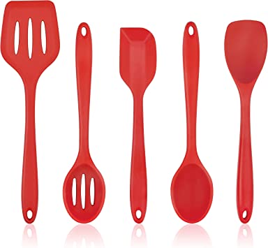 Photo 1 of  5-Piece Kitchen Cooking Utensils Set, Red Silicone Slotted Turner Spatula Spoons for Nonstick Cookware, Dishwasher Safe Kitchen Tools for Cooking and baking