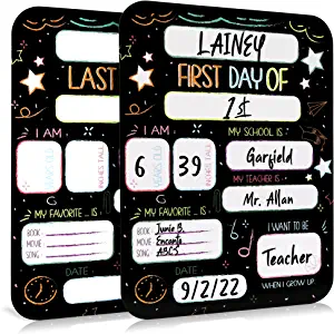 Photo 1 of Beautiful First and Last Day of School Board Signs Set of 12 - Reversible 12" x 9" Back to School Cards for Lasting Memories - Perfect Photo Prop Chalkboard Prints for Kindergarten or Schoo