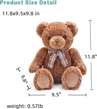 Photo 1 of 11.8“ Teddy Bear Stuffed Animals with Ribbon Bow, Cute Brown Teddy Bear Plush for Kids Baby Girls Boys