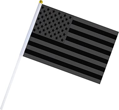 Photo 1 of 50 Pack All Black American Flag Hand Held Small Flag USA US Flag Stick Flag Round Top National Country Flags,Party Decorations Supplies For Parades,Festival Events.