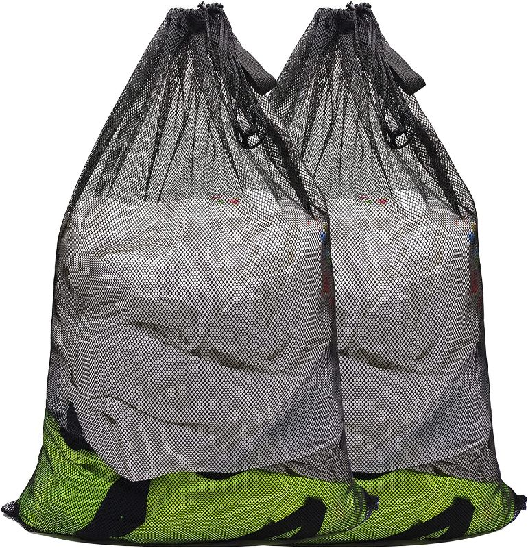 Photo 1 of 2 Pack Large Heavy Duty Mesh Laundry Bags-24 x 36 inches,Dirty Clothes Wash Bag,Durable Drawstring Bag with Black Mesh Material,Ideal Machine Washable Laundry Bag for College, Dorm, Apartment(2)