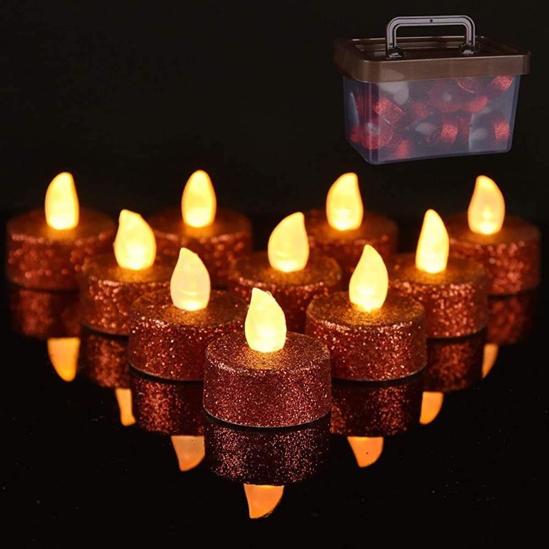 Photo 1 of 24 Small Candle Tea Lights, Packed in Storage Box, Perfect for Christmas Home Table Decorations (Red)