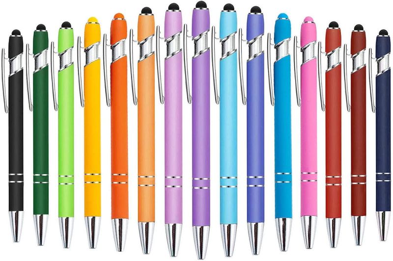 Photo 1 of 15 Pieces Ballpoint Pens with Stylus Tip, Metal Pen Stylus for Touch Screens, Black Ink Ballpoint Pen Colorful for Office School Stationery Supplies
