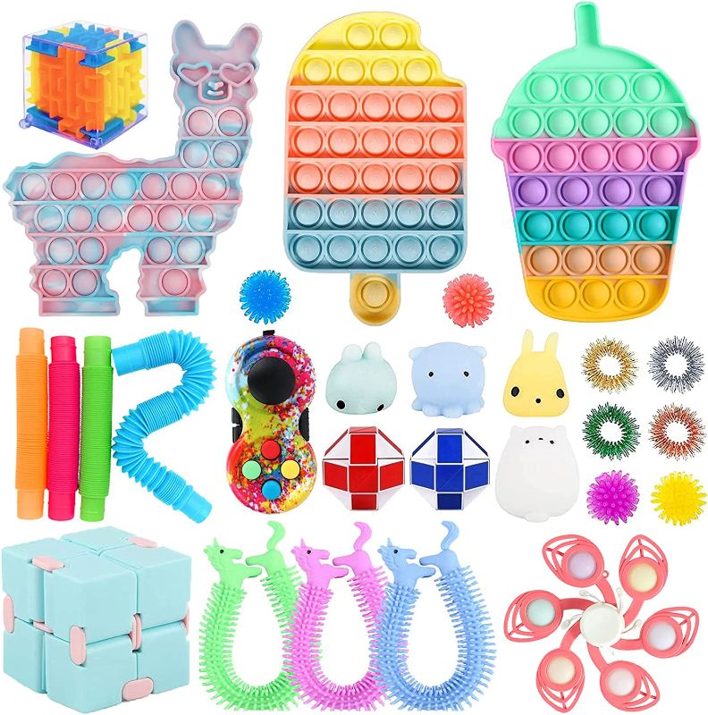 Photo 1 of Fidget Toys 28 Packs,Alpaca Silicone Stress Toys,Cheap Sensory Toys Fidget for Kids Adults Relieves Stress and Anxiety Fidget Toy Squeeze Toy for Birthday Party Gift (Pink)
