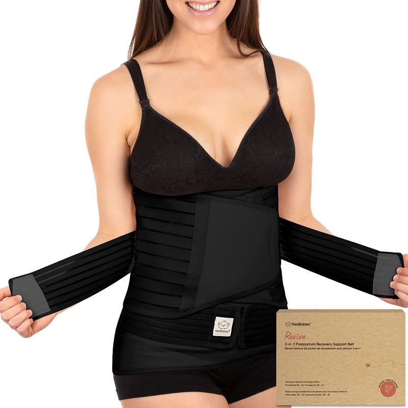 Photo 1 of 3 in 1 Postpartum Belly Support Recovery Wrap – Postpartum Belly Band, After Birth Brace, Slimming Girdles, Body Shaper Waist Shapewear, Post Surgery Pregnancy Belly Support Band (Midnight Black, M/L), DAMAGED BOX 
