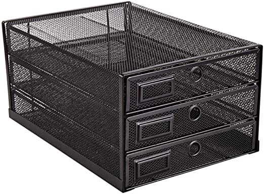 Photo 1 of Annova Desk Organizer Wire Mesh 3 Tier Sliding Drawers Paper Sorter/Multifunctional / Premium Solid Construction for Letters, Documents, Mail, Files, Paper, Kids' Art Supplies - Black
