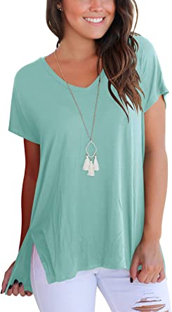 Photo 1 of FAVALIVE Womens Short Sleeve T Shirt V Neck Loose High Low Tee Shirts- SIZE M 
