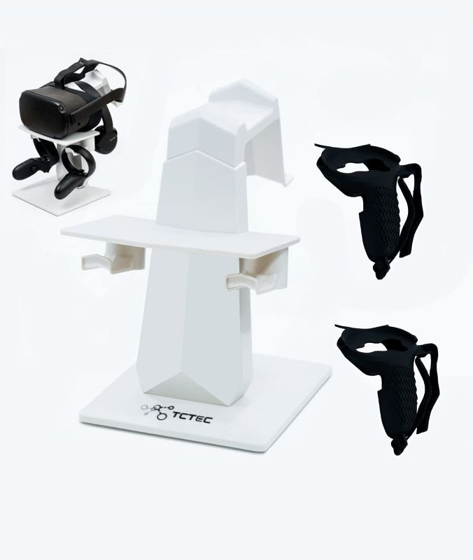 Photo 1 of TCTEC VR Stand, VR Headset Stand VR Display Holder Storage Virtual Reality Headset Desktop Display Stand for Oculus Quest 2, Quest, Rift, Rift S, Valve Index Headsets & Touch Controllers(White) --FACTORY SEALED --
