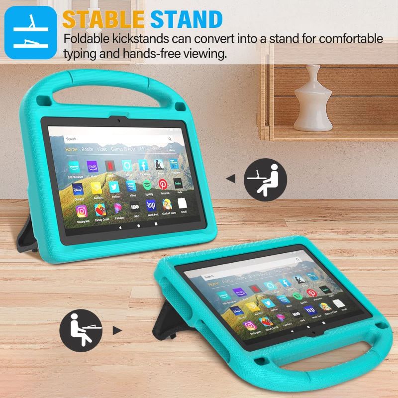 Photo 1 of All-New Fire 8 Case, SUPLIK Kids Case for for Amazon Fire HD 8 & 8 Plus Tablet(2022 Model & 2020 10th Generation), Shockproof Child-Proof Case with Handle Stand for Kindle Fire HD 8, Cyan
