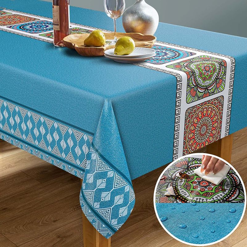 Photo 1 of AOMGD Rectangle Waterproof Tablecloth - 55 x 102 Inch Stain and Wrinkle Resistant Table Cloth for Dining Table Rustic Farmhouse Kitchen,8.5 FT for 8 to 10 Seats
