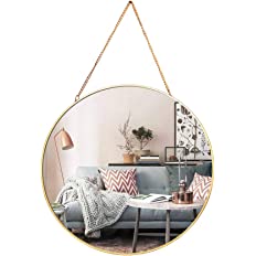 Photo 1 of AFFOMO Hanging Wall Mirror Round Small Wall Decor Gold Mirror with Chain for Home Decor Bathroom Bedroom Living Room (Gold)