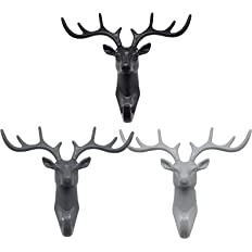 Photo 1 of 3PCS Deer Head Wall Hook Antler Hanger Animal Shaped Key Coat Hat Hooks Plastic Home Decoration Black