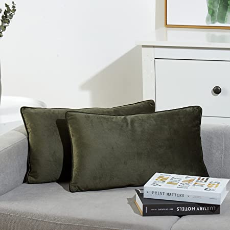 Photo 1 of Drimhulsse Set of 2 Soft Velvet Lumbar Pillow Covers Throw Pillow Covers Decorative Pillow Cases Soft Square Moss Green Throw Pillows for Sofa Couch Bedroom 16 x 24 Inch
