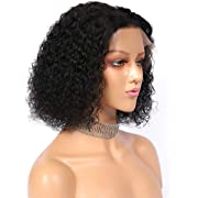 Photo 1 of Choshim Hair T Part Tight Curly Lace Front Wig Virgin Human Hair 13x1x5 Hand Made Water Wave Lace Wigs Natural Color Middle Part Front Lace Wig for Black Women (12inches, 150% Density)
