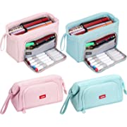 Photo 1 of 2 Pack Large Capacity Pencil Case Multifunctional Pencil Storage Pouch Canvas Pen Case Portable Stationery Bag Cosmetic Bag School College Office Organizer for Teen Girl Boy Men Women, Pink and Blue
