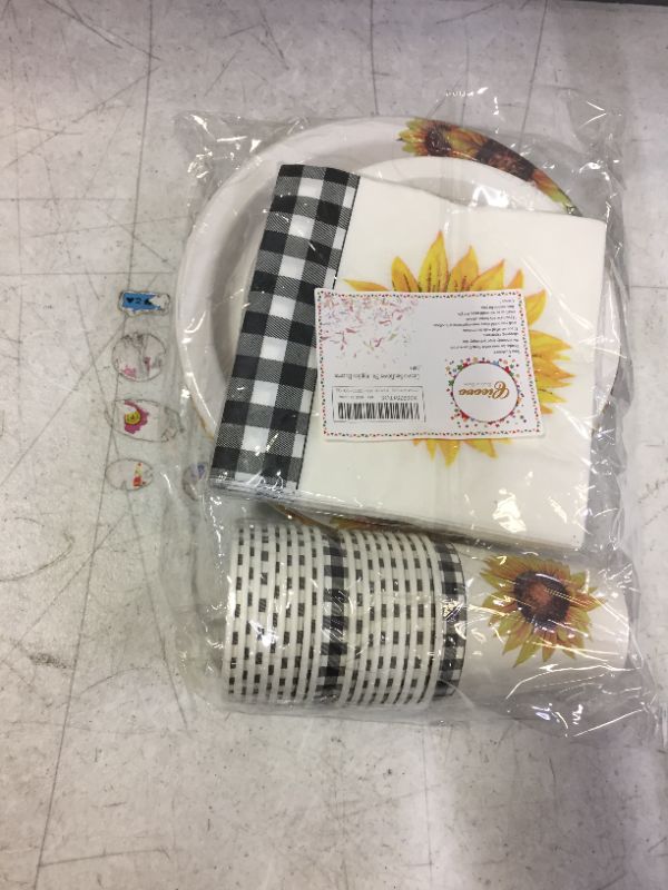 Photo 2 of 
(STOCK PHOTO DIFFERS FROM ACTUAL ITEM) Cieovo Sunflower Party Tableware Set for 16 Guests Including Dinner Plates, Dessert Plates, Lunch Napkins, Cups for Sunflower Theme Birthday Baby Shower Wedding Party Supplies Decorations
