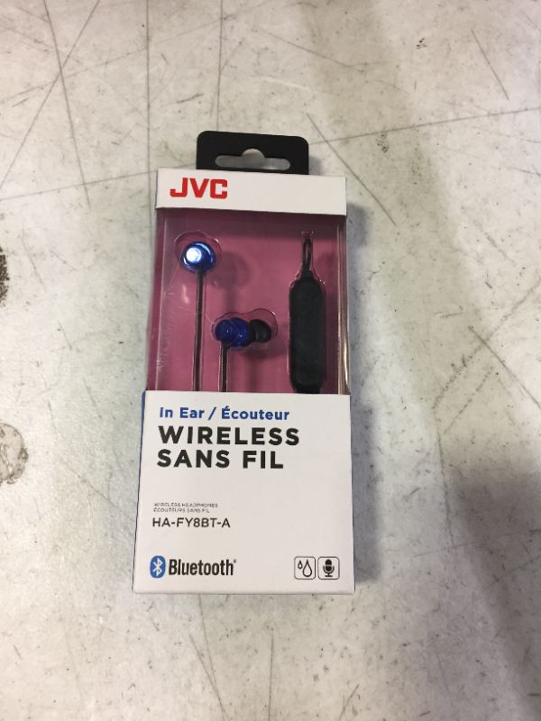 Photo 2 of JVC Wireless Earbud Headphones, Sweat Proof, 5 Hours Long Battery Life, Secure and Comfort Fit with 3 Button Remote - HAFY8BTA (Blue),Medium
