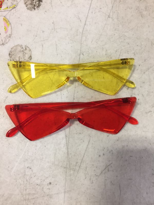 Photo 1 of COLORFUL ONE PIECE RIMLESS TRANSPARENT CAT EYE SUNGLASSES FOR WOMEN (RED & YELLOW) 6 TOTAL