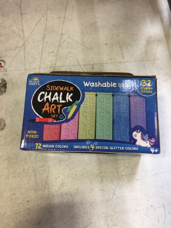 Photo 2 of Block Party Sidewalk Chalk 32-Piece Art Set - BIG BOLD Colors Includes 4 Glitter Chalk That Sparkle, Square Non-Roll Kids Chalk, Washable
