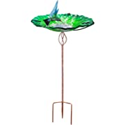 Photo 1 of BEBEKULA Glass Bird Baths for Outdoors, 31" Height Bird Bath Bowl birdbaths for The Garden with Metal Stake (Green)
