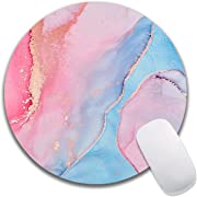 Photo 1 of Hokafenle Round Mouse Pad Pink Blue Marble , Personalized Premium-Textured Mousepads Design , Washable Lycra Cloth Mousepad , Non-Slip Rubber Base Computer Mouse Pads for Wireless Mouse
