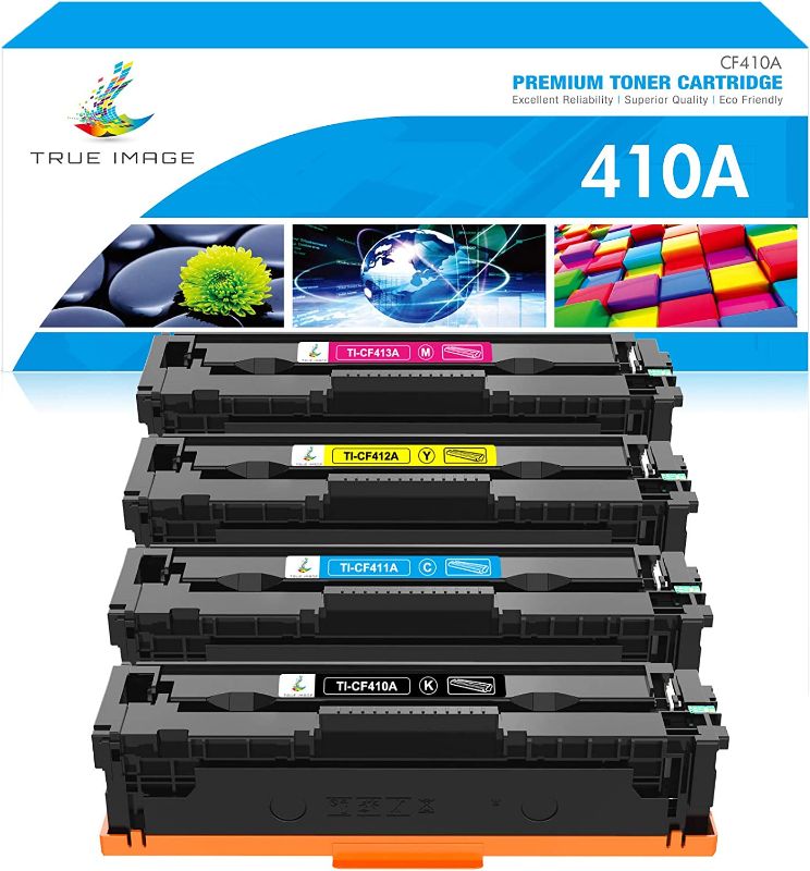 Photo 1 of RUE IMAGE Compatible Toner Cartridge Replacement for HP 410A 410X CF410A CF411A CF412A CF413A Color Pro MFP M477fnw M477fdw M477fdn M452dn M452nw M477 Printer (Black Cyan Yellow Magenta, 4-Pack)