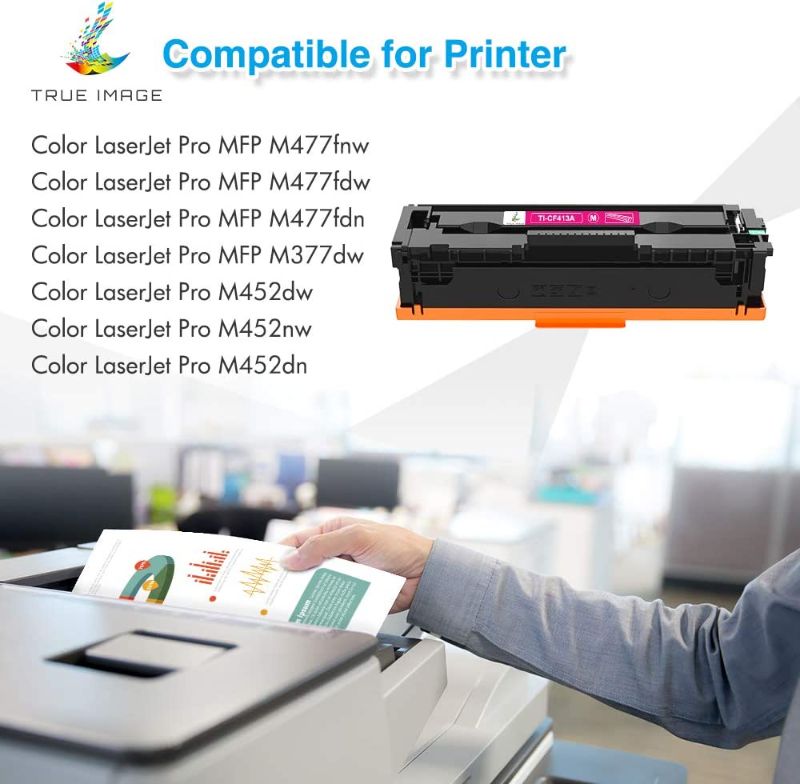 Photo 4 of RUE IMAGE Compatible Toner Cartridge Replacement for HP 410A 410X CF410A CF411A CF412A CF413A Color Pro MFP M477fnw M477fdw M477fdn M452dn M452nw M477 Printer (Black Cyan Yellow Magenta, 4-Pack)