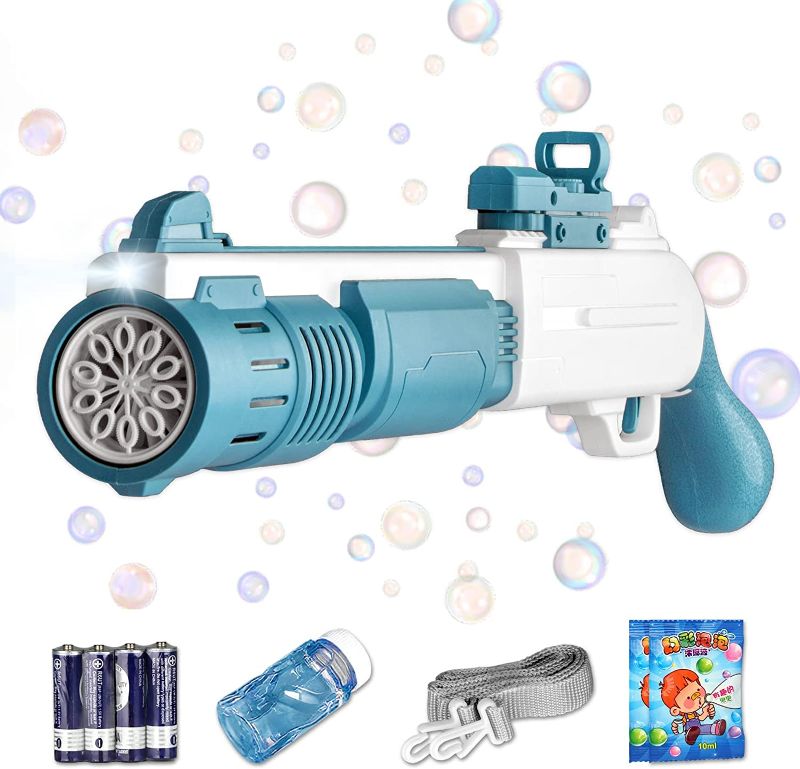 Photo 2 of Bubble Gun for Kids Bazooka Bubble Machine Gun Automatic Bubble Machine with Colorful Lights Toys for Birthday Wedding Outdoor Party Favors Gift with Bubble Solution for Kids Adult