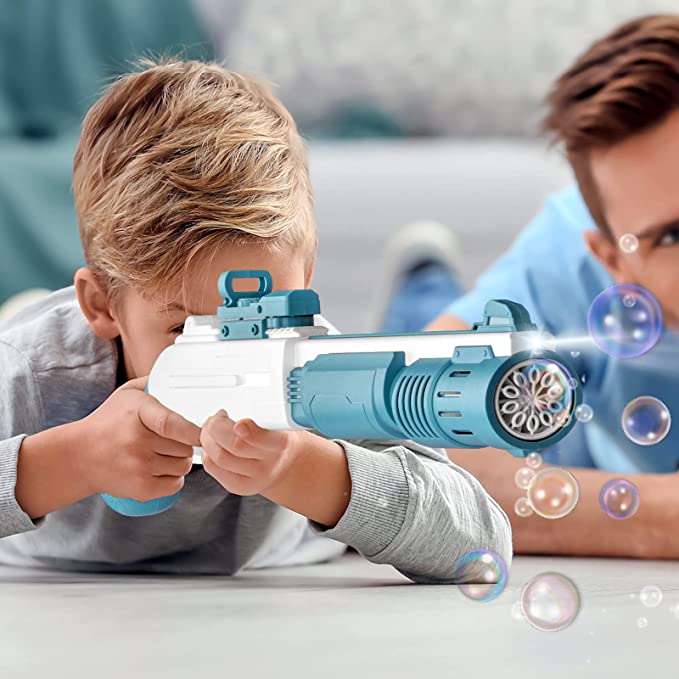 Photo 1 of Bubble Gun for Kids Bazooka Bubble Machine Gun Automatic Bubble Machine with Colorful Lights Toys for Birthday Wedding Outdoor Party Favors Gift with Bubble Solution for Kids Adult