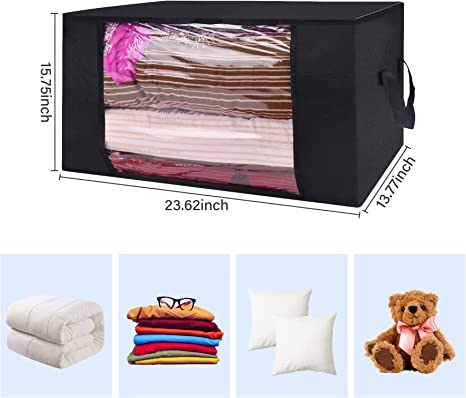 Photo 2 of 3 Pack Capacity Clothes Storage Bag Organizer,Large Storage Bags, with Reinforced Handle Thick Fabric Clear Window,Foldable Organizer?For Comforter, clothing?Closet?Blanket, Bedding