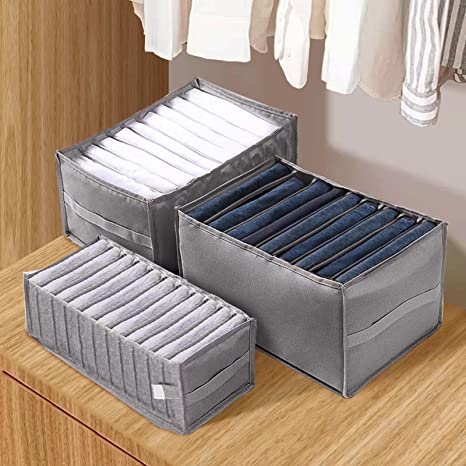 Photo 2 of 3 PCS Wardrobe Clothes Organizer, Clothes Organizer Large Size Widen Thicken Washable Wardrobe Fabric Drawer Organizer for Jeans, shirt, T-Shirts, Dresses(9 grids)