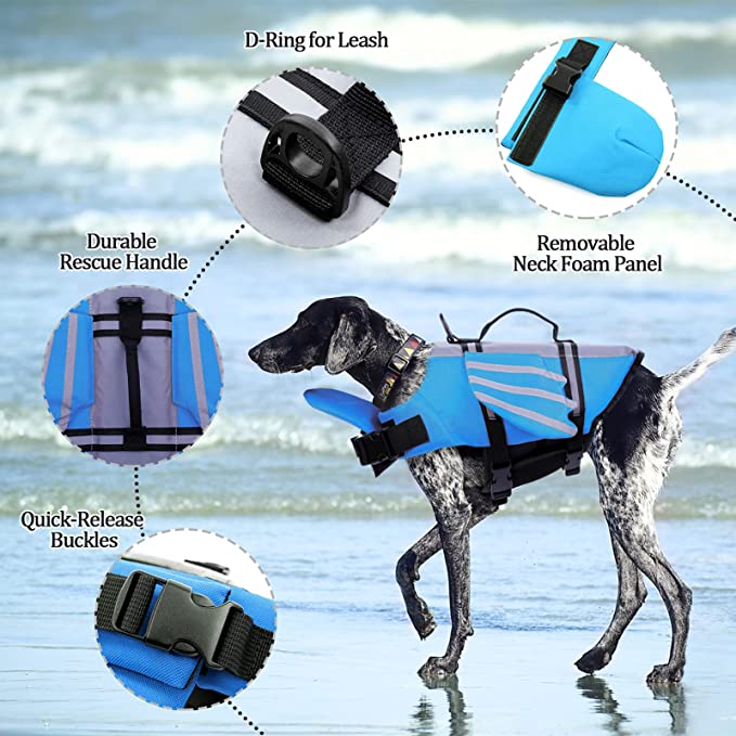 Photo 3 of Dog Life Jacket High Buoyancy Pet Life Vest, Reflective Dog Flotation Lifesaver with Durable Rescue Handle & Lovely Wings, Adjustable Ripstop Safety Swimsuit  size XL 