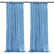 Photo 1 of Baby Blue Sequin Backdrop 2 Panels 2FTx8FT Party Backdrop Curtains Glitter Birthday Bridal Curtains Sparkle Photo Backdrop
