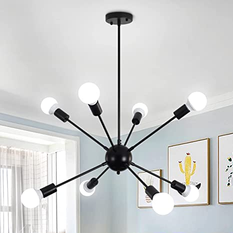 Photo 1 of 8-Light Sputnik Chandelier Black, Semi Flush Mount Ceiling Light for Bedroom Dining Room Hallway Office Study Living Room Light (8 Lights - Black)
