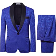 Photo 1 of YFFUSHI Men's Elegant Jacquard 3 Piece Suit Slim Fit Royal Blue Tuxedo 3XL
