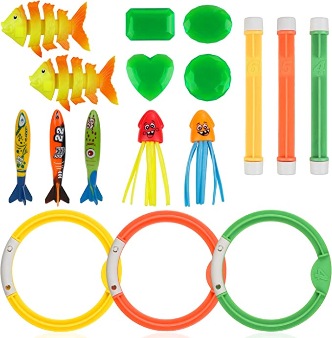 Photo 1 of Anpro 16pcs Diving Pool Toys Set, Dive Stick Toys for Kids, Swimming Pools Toys Including 3 pcs Dive Sticks, 3 pcs Dive Rings, 3 pcs Toypedo Bandits, Perfect for Children (Over 5 Years Old)