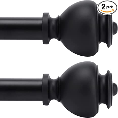 Photo 2 of AlinaArt 2 Pack Decorative Window Curtain Rod with Brackets- Oval Design 1'' inch Pole, 38 to 72 Inch Adjustable Side Curtain Rod Matte Black