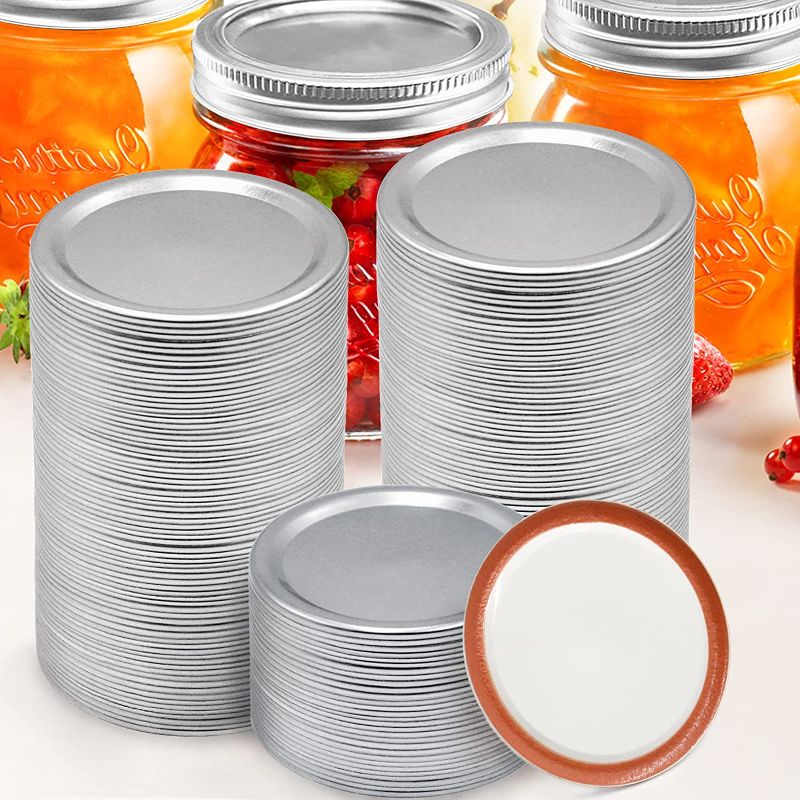 Photo 1 of 100 Pcs Mason Jar Lids, Canning Lids Regular Mouth for Ball, Kerr Jars - Leak Proof Split-Type Lids with Seals Rings(2.75in Lids) (Silver)
