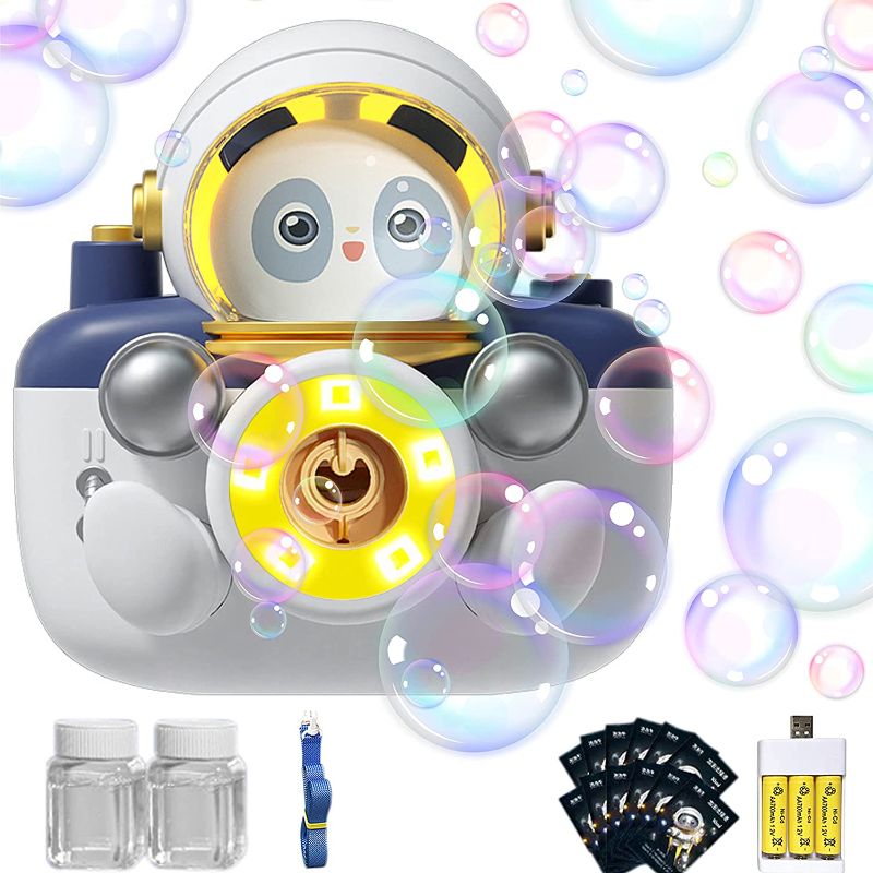 Photo 1 of Bubble Machine for Kids, Automatic Bubble Machine Rechargeable Portable Glowing Camera Bubble Maker with Plenty of Bubble Solution, Indoor Outdoor Toys Birthday Gifts for Boys and Girls Age 3+
