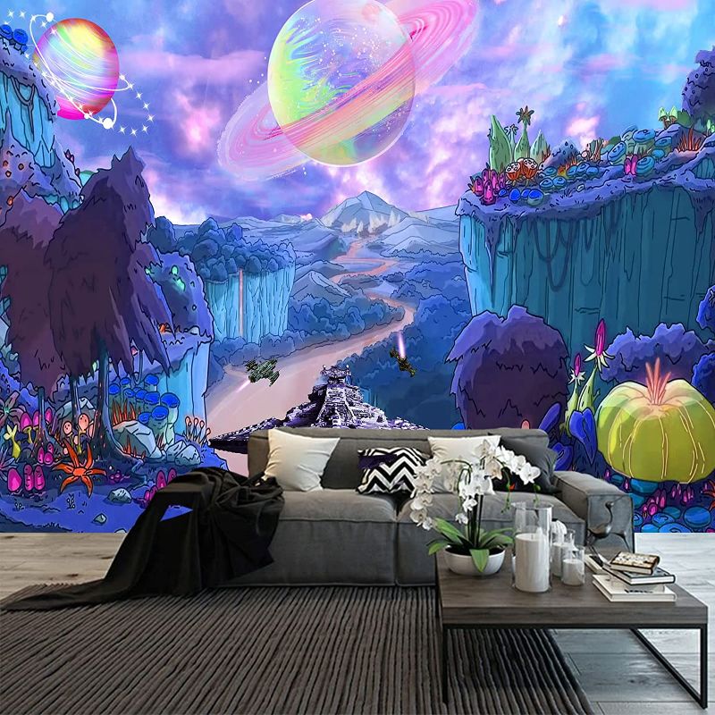 Photo 1 of Aidatain Planet Tapestry Trippy Mountain Wall Hanging Cartoon Anime Spaceship Flannel Large Size 80"60" Galaxy Space Tapestries for Living Room Dorm Psychedelic Home Decor GTWHAT215
