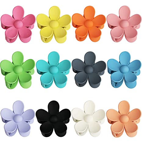 Photo 2 of 12 Pieces Flower Claw Clips Large Hair Jaw Clips for Women Girls Thick Hair 12 Colors Matte Big Hair Claw Clips Non Slip Strong Hold Hair Catch Clamps Barrettes Headwear Accessories for Thin Hair