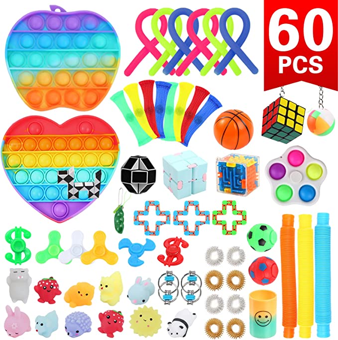 Photo 1 of 60 pcs Fidget Toys Set, Fidget Sensory Toys for Autistic Children Stress Relief Fidgets Pack Party Favors Treasure Box Classroom Prize Carnival Goodie Bag Fillers Birthday Gift for Boys Girls Age 8-12