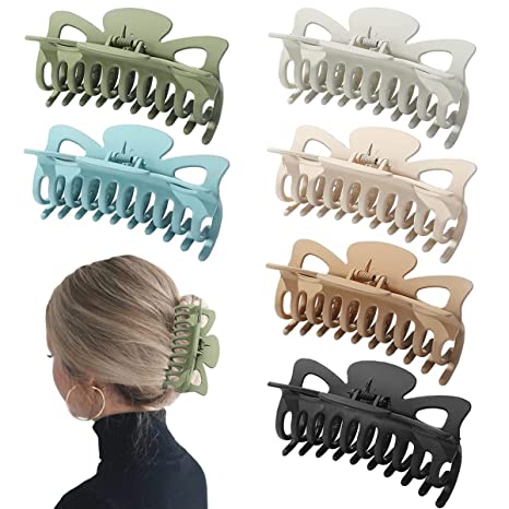 Photo 1 of 4.7 Inch Large Hair Claw Clips for Women - 6 Pcs Long Matte Hair Claw Clips for Thick Hair Big Banana Hair Clips Jumbo Claw Clips Medium Strong Hold Non-Slip Hair Clips Jaw Clamps Hair Accessories for girls