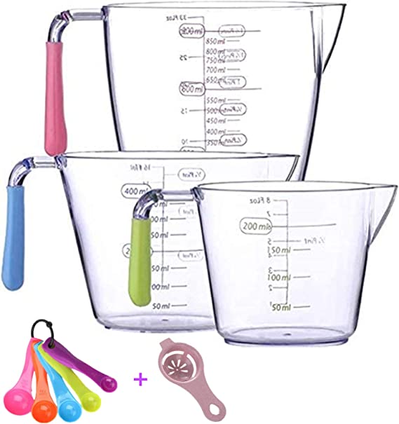Photo 2 of 3 piece Measuring Cup Set, Transparent Measuring Cups with Various Scales, Plastic Heat-resistant, Clear, TPR Insulated Handle, Kitchen Baking Tools, With Measuring Spoon And Egg Yolk Separator